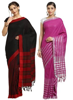 Multicolor woven blended cotton saree with blouse 1
