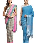Multicolor woven blended cotton saree with blouse