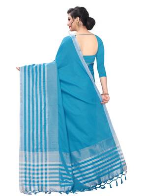 Multicolor woven blended cotton saree with blouse 2
