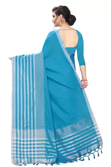 Multicolor woven blended cotton saree with blouse