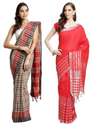 Multicolor woven blended cotton saree with blouse 1