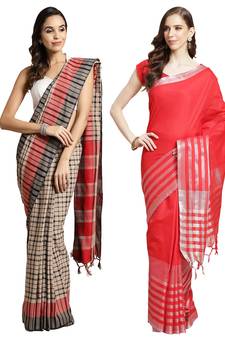 Multicolor woven blended cotton saree with blouse