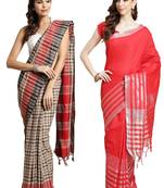 Multicolor woven blended cotton saree with blouse