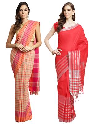 Multicolor woven blended cotton saree with blouse 1