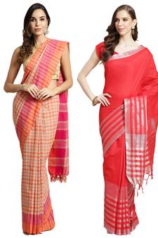 Multicolor woven blended cotton saree with blouse
