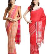 Multicolor woven blended cotton saree with blouse