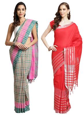 Multicolor woven blended cotton saree with blouse 1