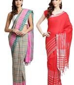 Multicolor woven blended cotton saree with blouse