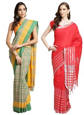 Multicolor woven blended cotton saree with blouse 1