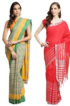 Multicolor woven blended cotton saree with blouse
