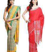 Multicolor woven blended cotton saree with blouse