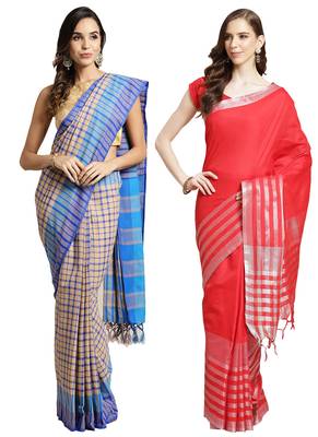Multicolor woven blended cotton saree with blouse 1