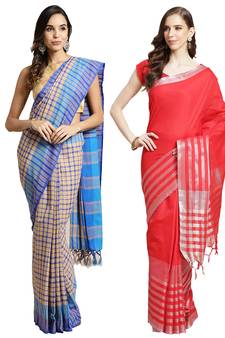 Multicolor woven blended cotton saree with blouse