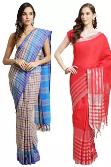 Multicolor woven blended cotton saree with blouse