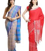 Multicolor woven blended cotton saree with blouse
