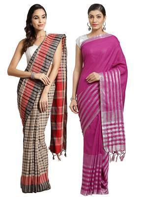 Multicolor woven blended cotton saree with blouse 1
