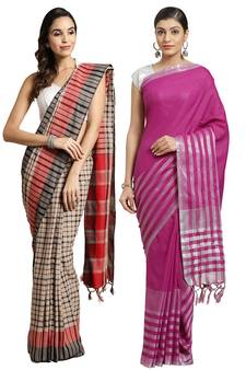 Multicolor woven blended cotton saree with blouse