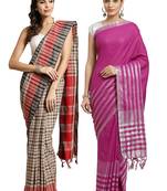 Multicolor woven blended cotton saree with blouse