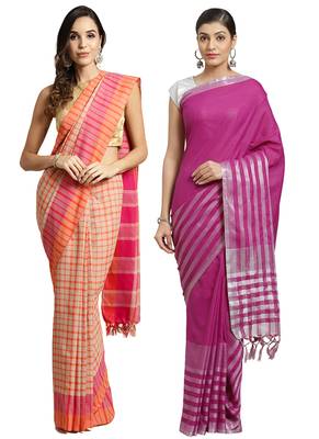 Multicolor woven blended cotton saree with blouse 1