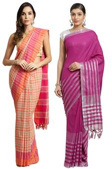 Multicolor woven blended cotton saree with blouse