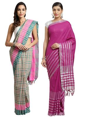 Multicolor woven blended cotton saree with blouse 1