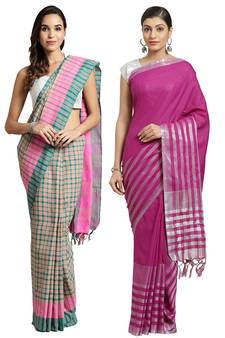 Multicolor woven blended cotton saree with blouse