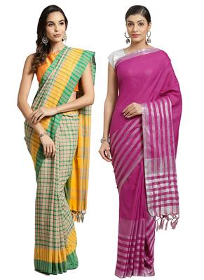 Multicolor woven blended cotton saree with blouse 1