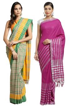 Multicolor woven blended cotton saree with blouse