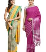 Multicolor woven blended cotton saree with blouse