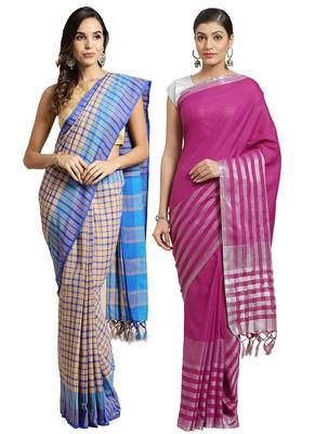 Multicolor woven blended cotton saree with blouse 1