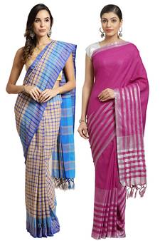 Multicolor woven blended cotton saree with blouse