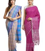 Multicolor woven blended cotton saree with blouse
