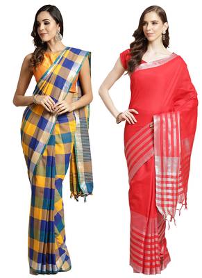 Multicolor woven blended cotton saree with blouse 1