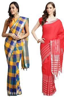 Multicolor woven blended cotton saree with blouse