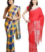 Multicolor woven blended cotton saree with blouse