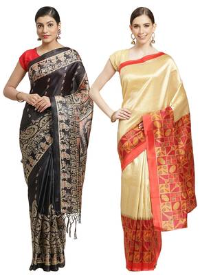 Multicolor printed art silk saree with blouse 1