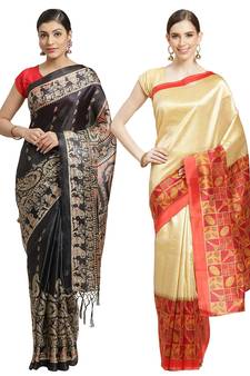 Multicolor printed art silk saree with blouse