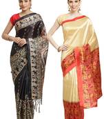 Multicolor printed art silk saree with blouse