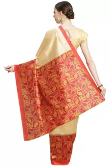 Multicolor printed art silk saree with blouse