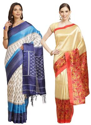 Multicolor printed art silk saree with blouse 1