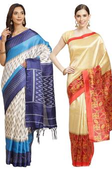 Multicolor printed art silk saree with blouse