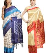 Multicolor printed art silk saree with blouse
