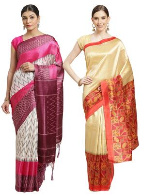 Multicolor printed art silk saree with blouse 1