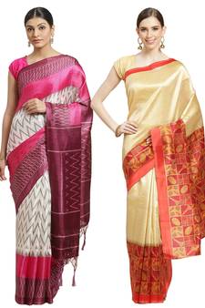 Multicolor printed art silk saree with blouse