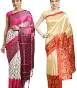 Multicolor printed art silk saree with blouse