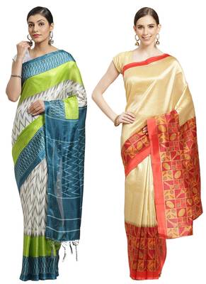 Multicolor printed art silk saree with blouse 1