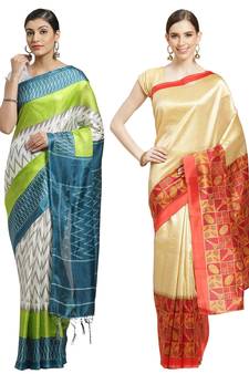 Multicolor printed art silk saree with blouse