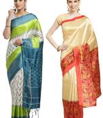 Multicolor printed art silk saree with blouse