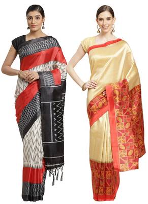 Multicolor printed art silk saree with blouse 1