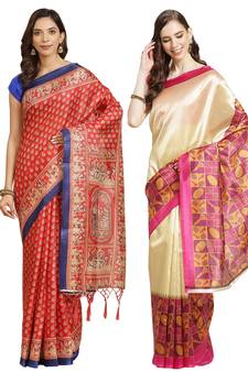 Multicolor printed art silk saree with blouse